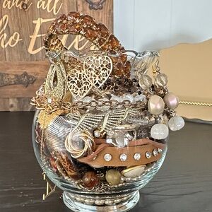 Elegant Gold and Pearl Colors Mystery Jewelry Jar